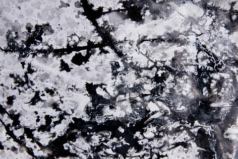 Abstract expressionism pattern. Style of drip painting. Black and white paint 库存照片