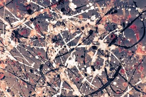 Abstract expressionism pattern. Style of drip painting. Black, Red and white  库存照片
