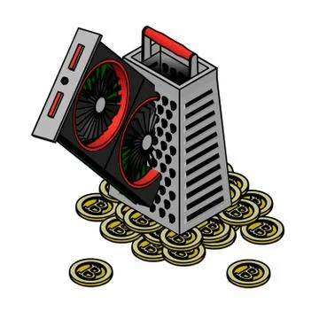 Abstract extraction of bitcoin using a video card and a grater. Stock Illustration