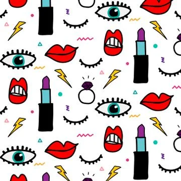 Abstract Eye and Cosmetics Pattern. Stock Illustration