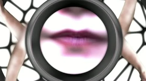 Abstract eye and lips inside the circle with hands HD qub00084 Stock Footage 21051408