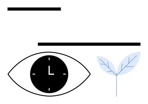 Abstract Eye with Clock and Blue Leaves Time, Growth, and Balance Concepts Stock Illustration