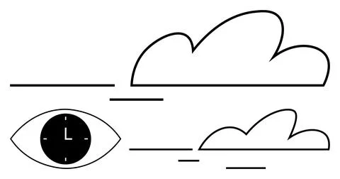 Abstract Eye with Clock and Minimalist Clouds Time and Perception Stock Illustration