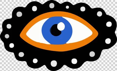 Abstract eye is floating on black dotted cloud in flat vector illustration, イラスト素材