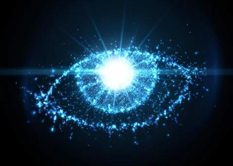 Abstract eye from light particles, with flare effect. Vector illustration. Stock Illustration