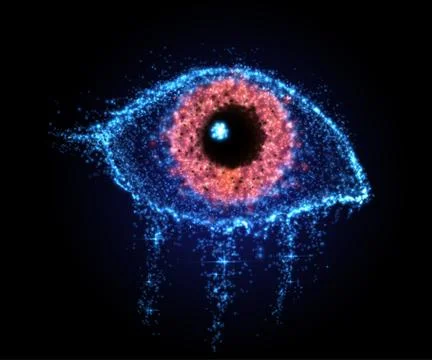 Abstract eye from light particles, with flare effect. Vector illustration. Stock Illustration