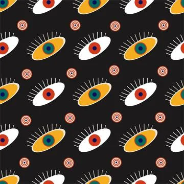 Abstract eye pattern on a black background for packaging or textile design Stock Illustration