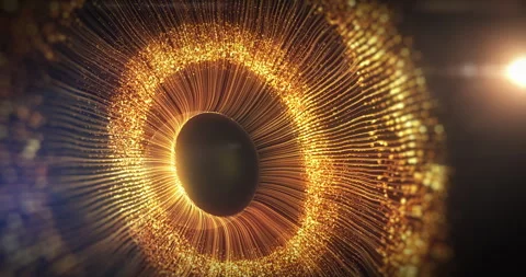 Abstract eye in space with golden light particles on blue background Stock Footage 305928022
