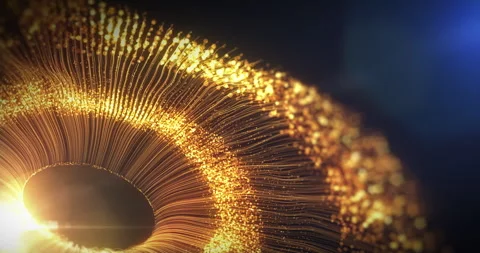 Abstract eye in space with golden light particles on blue background Stock Footage 305929802