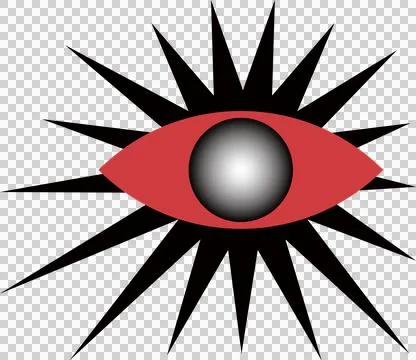 Abstract eye symbol is featuring flat style with glowing orb and spiky rays on Illustrazione stock
