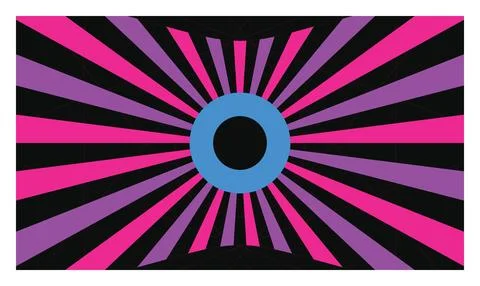 Abstract eye symbol with rays in neon colors on black background. 스톡 일러스트