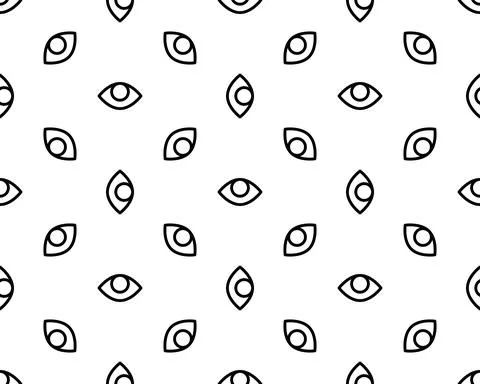 Abstract eyes seamless pattern on white background. Vector illustration. Outl Stock Illustration