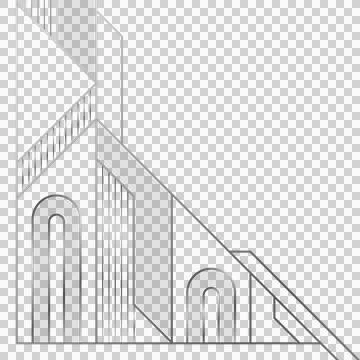 Abstract facade shape is showing flat style with gray outlines, black fills, Illustrazione stock