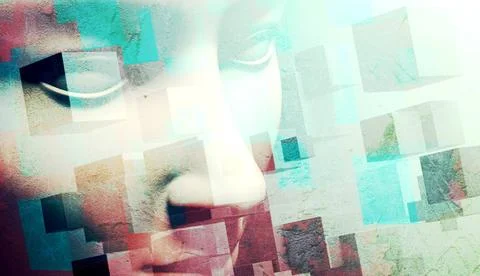 Abstract face background abstract human face background.Cube shape and tex... Stock Photos