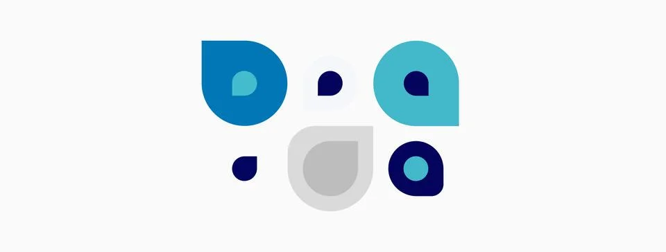Abstract face design. Blue, gray circles form eyes, nose, mouth. Minimalist Stock Illustration