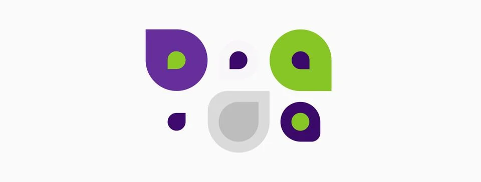 Abstract face design using purple, green, gray dots. Simple graphic, modern Stock Illustration