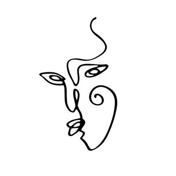 Abstract face drawn with one continuous black line on white background. Stock Illustration
