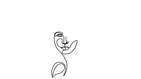 Abstract face with flowers by one line vector drawing. Portrait minimalistic sty Stock Footage 144906009