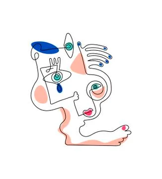 Abstract face of man one line continuous drawing. Modern continuous line art man Stock Illustration