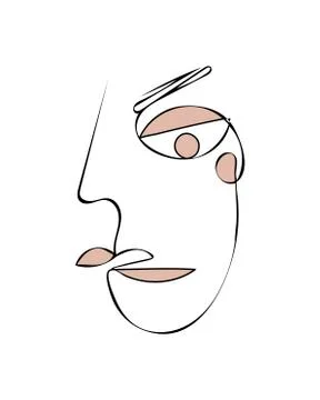 Abstract face one line drawing. Portrait minimalistic style. Fine one line Stock Illustration