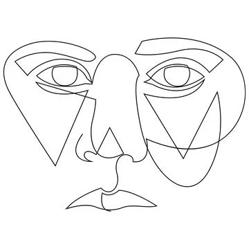 Abstract face one line drawing. Eyes wide open. Fear or stress concept. Stock Illustration