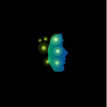 Abstract face silhouette with circles vector logo. Photo focus points, camera Stock Illustration