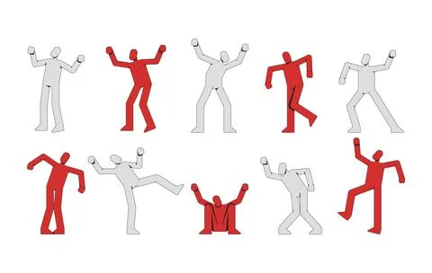 Abstract faceless human figures in dynamic poses 2D cartoon characters set Stock Illustration