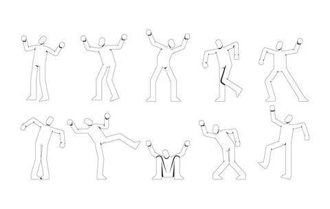 Abstract faceless human figures in dynamic poses 2D line characters set Stock Illustration