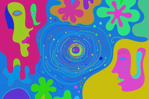 Abstract Faces and Psychedelic Vortex Stock Illustration