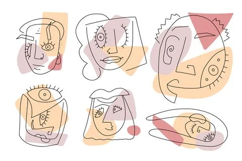Abstract faces line art elements set Stock Illustration