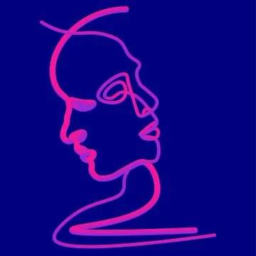 Abstract faces in line. In neon style Stock Illustration