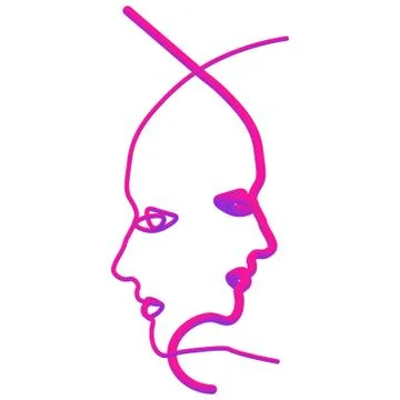 Abstract faces in line. In neon style Stock Illustration