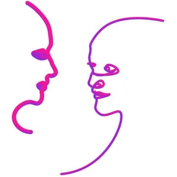 Abstract faces in line. In neon style Stock Illustration