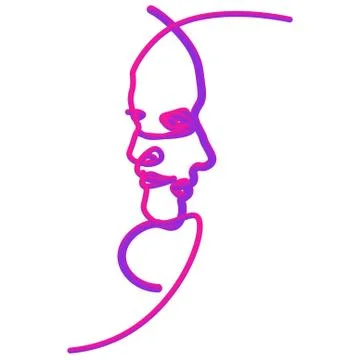 Abstract faces in line. In neon style Stock Illustration