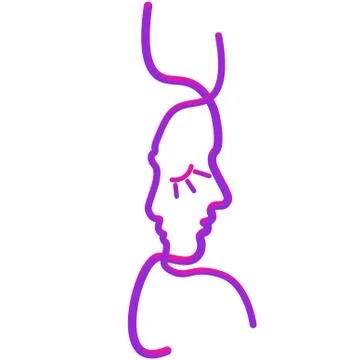 Abstract faces in line. In neon style Stock Illustration