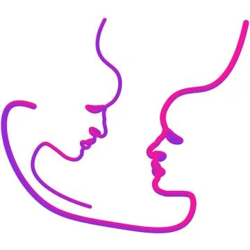 Abstract faces in line. In neon style Stock Illustration