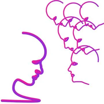 Abstract faces in line. In neon style Stock Illustration