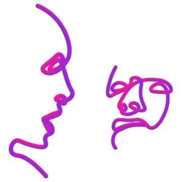 Abstract faces in line. In neon style Stock Illustration