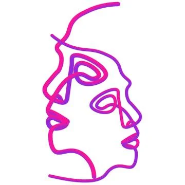 Abstract faces in line. In neon style Stock Illustration