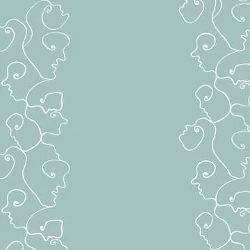 Abstract faces of people in one line. Modern poster with linear border of abs Stock Illustration