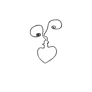 Abstract faces of people in one line. People concept, psychotherapy hand draw Stock Illustration