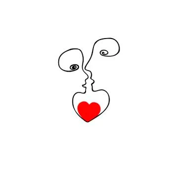 Abstract faces of people in one line. People concept, in love hand drawn icon Stock Illustration