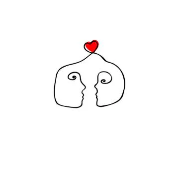 Abstract faces of people in one line. People concept, in love hand drawn icon Stock Illustration