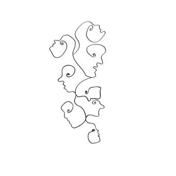 Abstract faces of people in one line drawing. Modern poster with linear abstr Stock Illustration