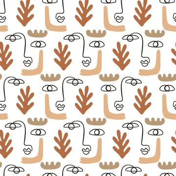 Abstract faces seamless pattern background with neutral colors shapes Stock Illustration