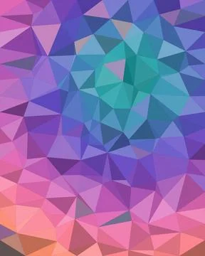 Abstract faceted polygon pattern blends pink, purple, and teal into a vibra.. Stock Illustration