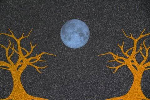 Abstract Fall Background Image of Trees with a Blue Moon Photos