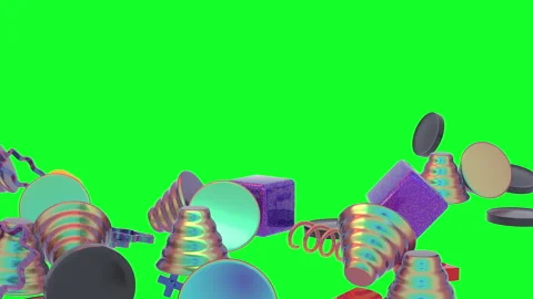 Abstract falling 3d geometric, holographic shapes loop animation. Curves, cones Stock Footage 263659408