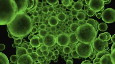 Abstract falling balls with rough surface in green color. Design. Endless flow Stock Illustration