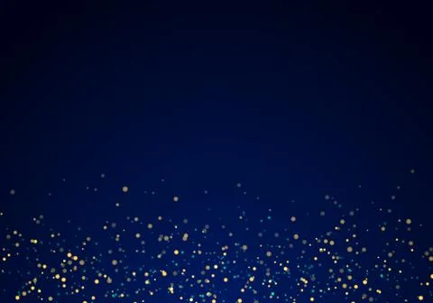 Abstract falling golden glitter lights texture on a dark blue background with Stock Illustration